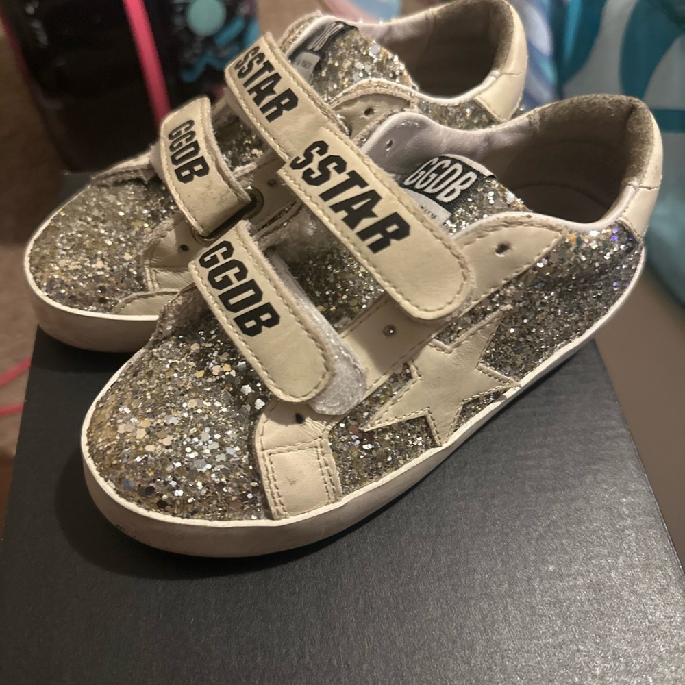 Golden Goose Silver and Cream Sneakers with Velcro Closure